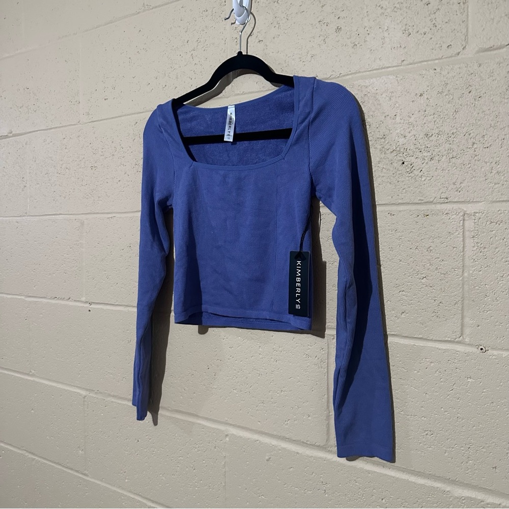 Kimberly C women’s long sleeve‎ crop top in blue size medium NWT